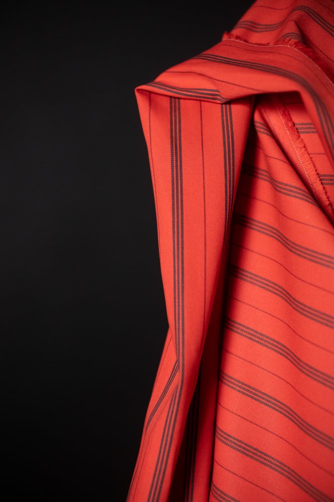 bright coral orange organic cotton ticking fabric