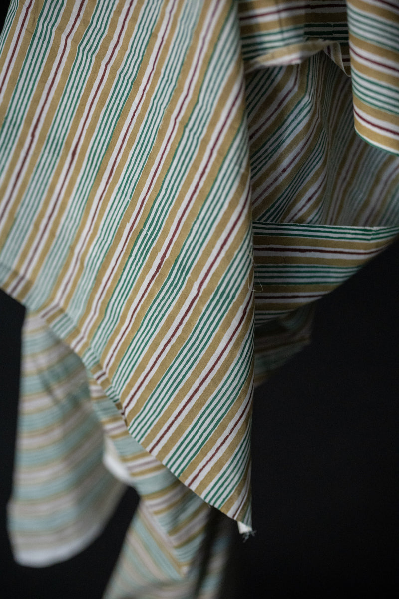 Indian Block Print Cotton - Hummingbird Stripe
