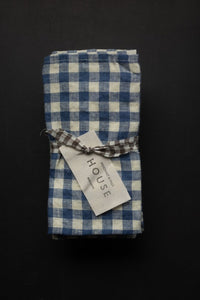 blue and white gingham linen napkin