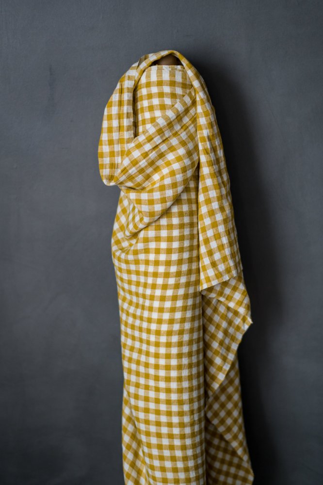 mustard yellow gingham linen fabric