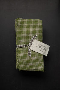 green small checked linen napkin