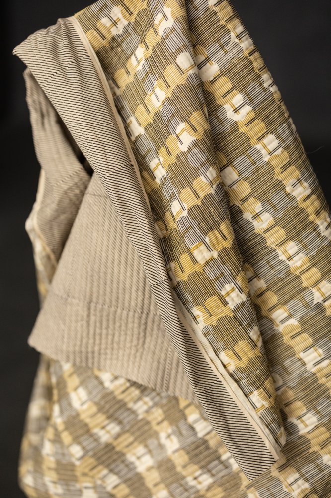 Remnant (Quilted Honey Truffle/Wicken Indian Block Print Cotton)