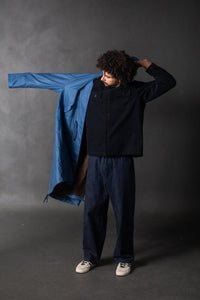Blue ripstop parka jacket with hood