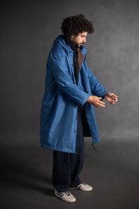 Blue ripstop parka jacket with hood