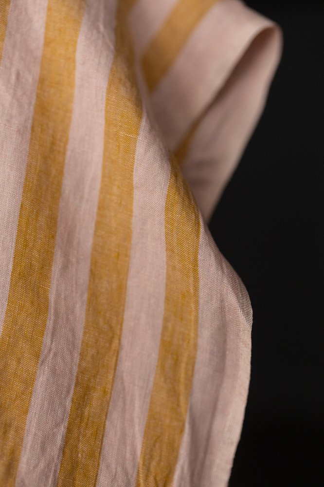 pink orange striped linen fabric