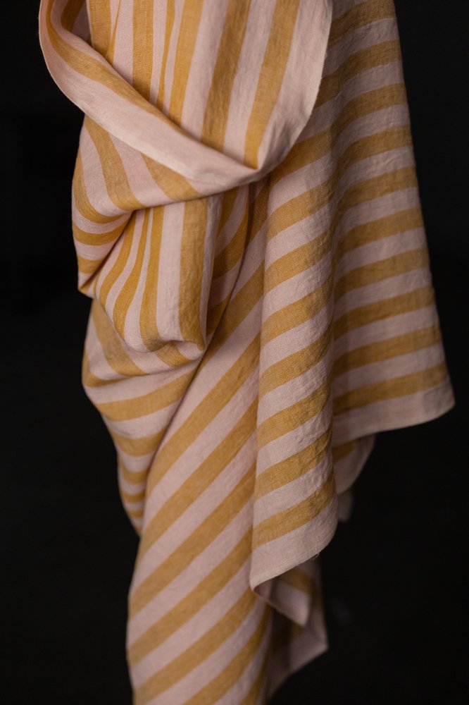 pink orange striped linen fabric