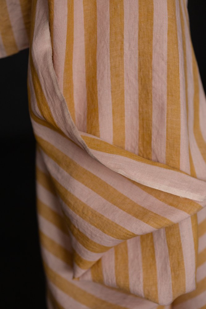 pink orange striped linen fabric