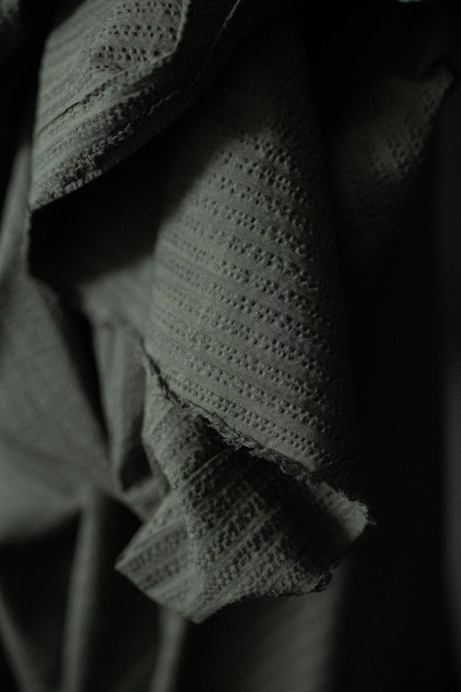dark green seersucker stripe fabric
