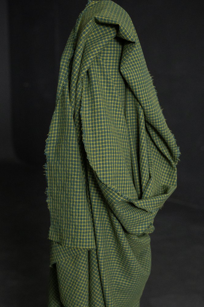 green yellow check japanese cotton wool