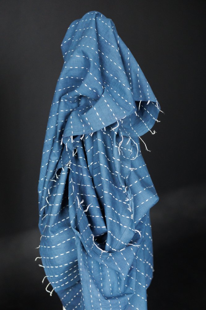 Handwoven Cotton - Indigo Kantha Stitched
