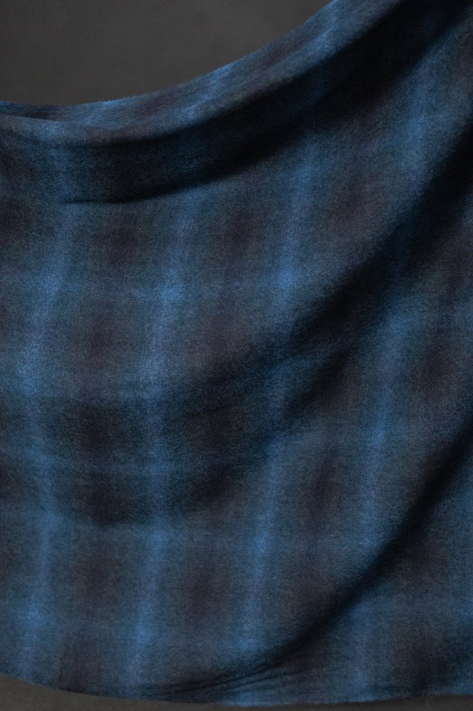 blue black wool check fabric