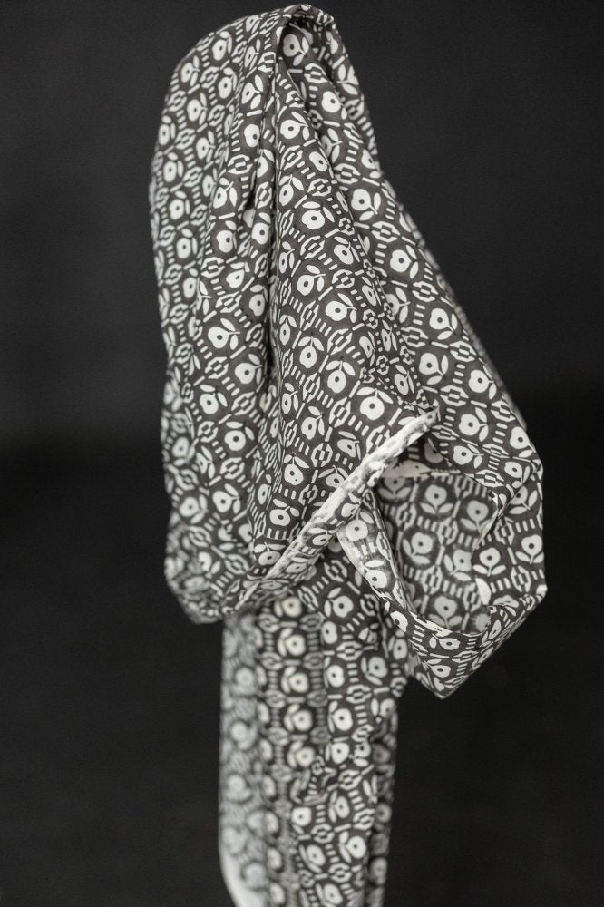 black floral block print fabric