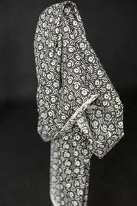 black floral block print fabric