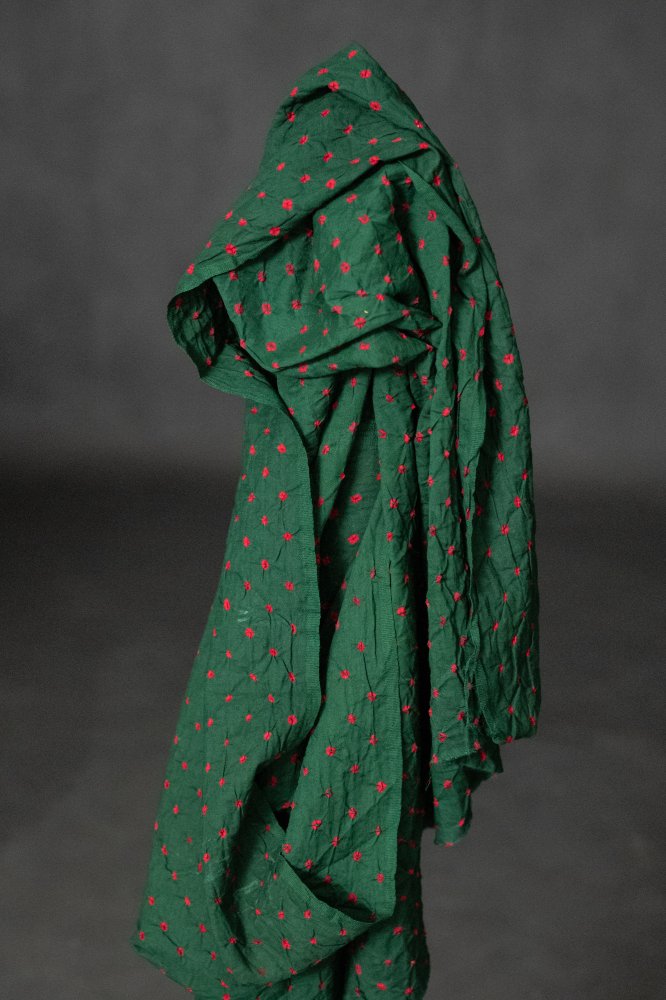 green pink Bandhani fabric 