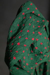 green pink Bandhani fabric 