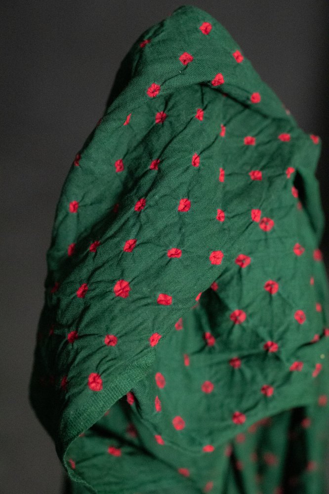 green pink Bandhani fabric 