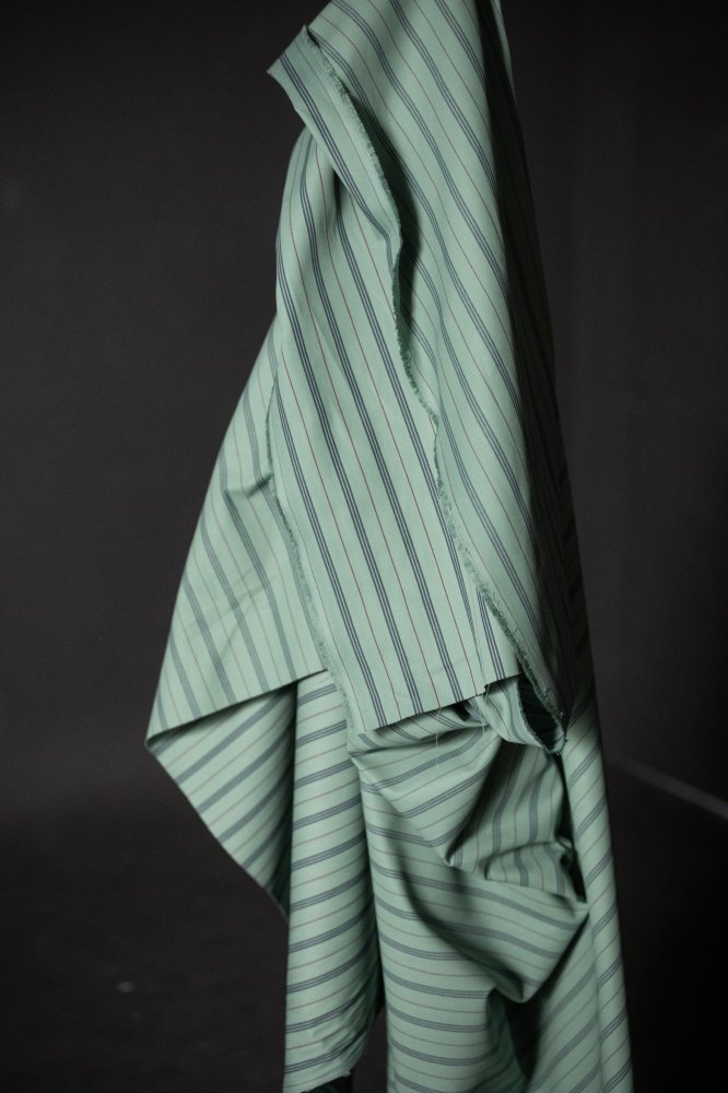 Bright teal organic ticking stripe fabric