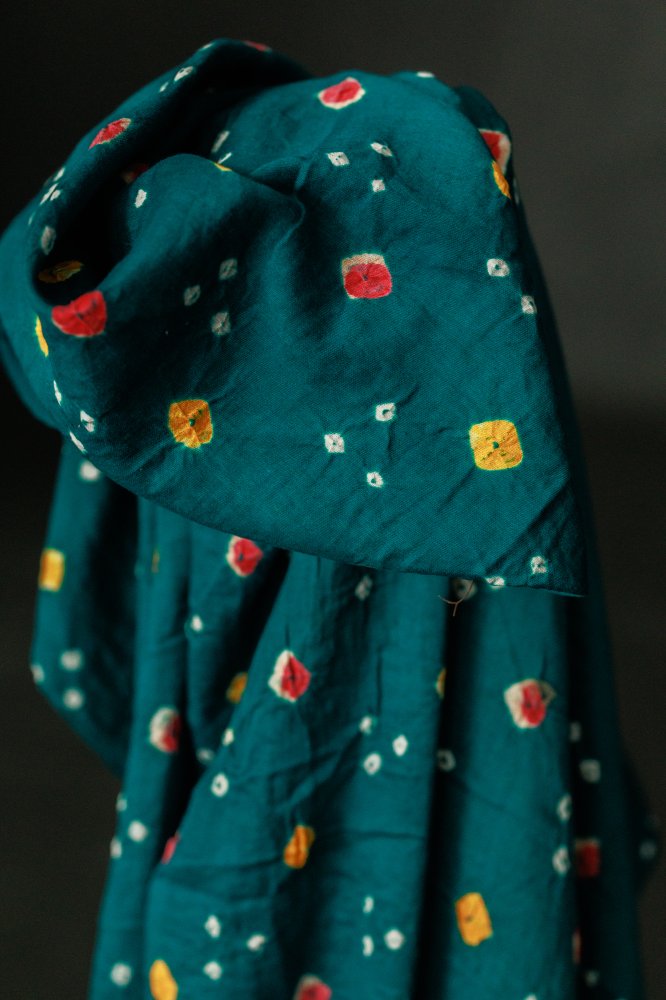 bandhani green yellow red dotty fabric