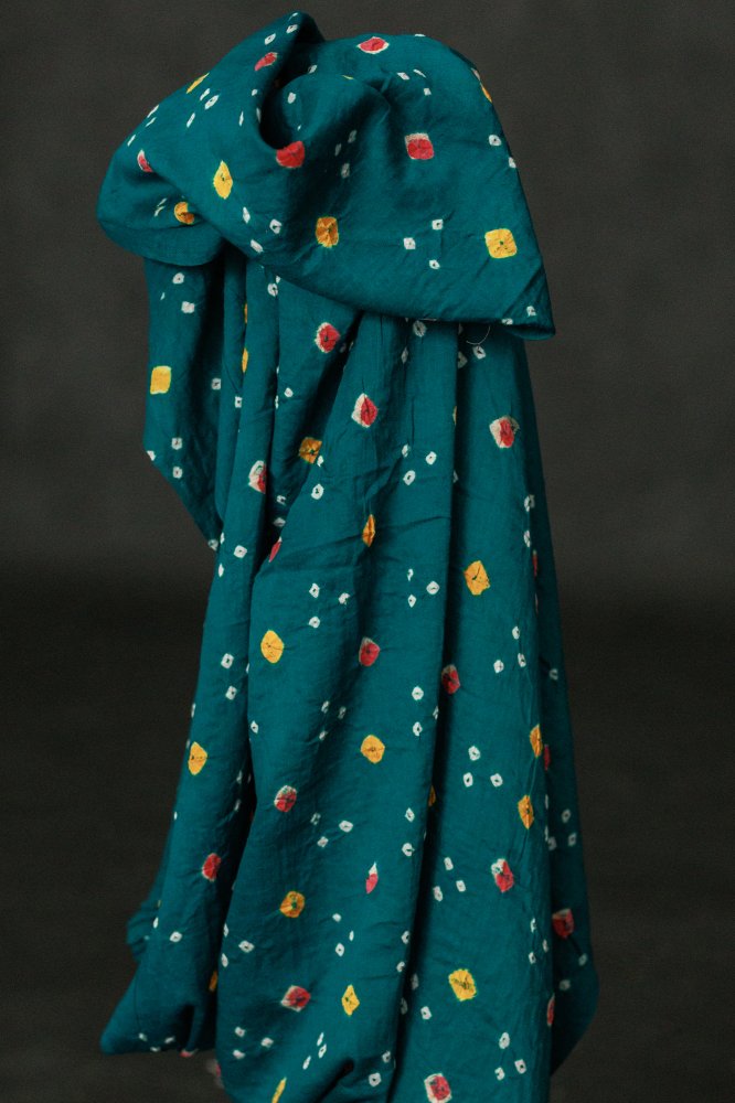 bandhani green yellow red dotty fabric