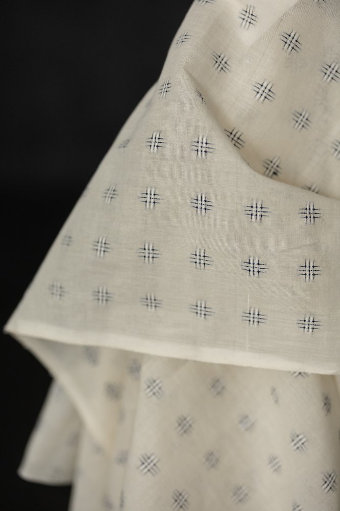 ecru fabric navy crosshatch