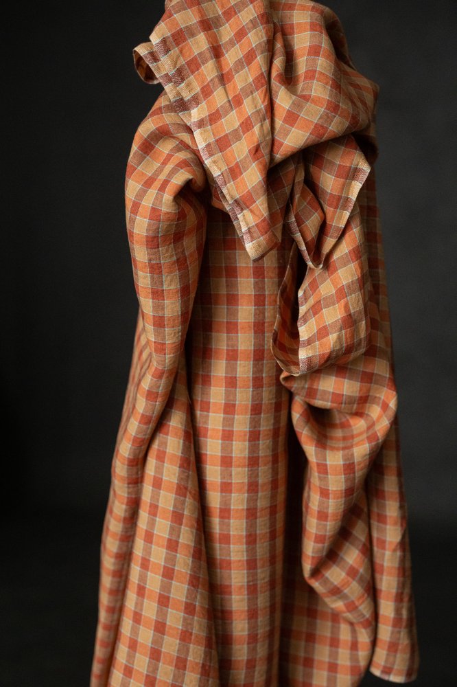 orange check gingham linen fabric
