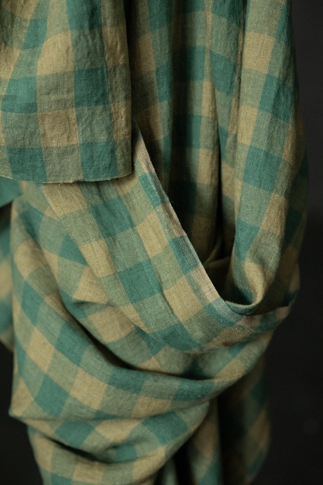 green gingham check fabric linen