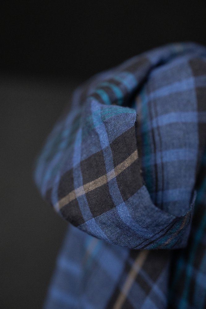 blue check linen fabric