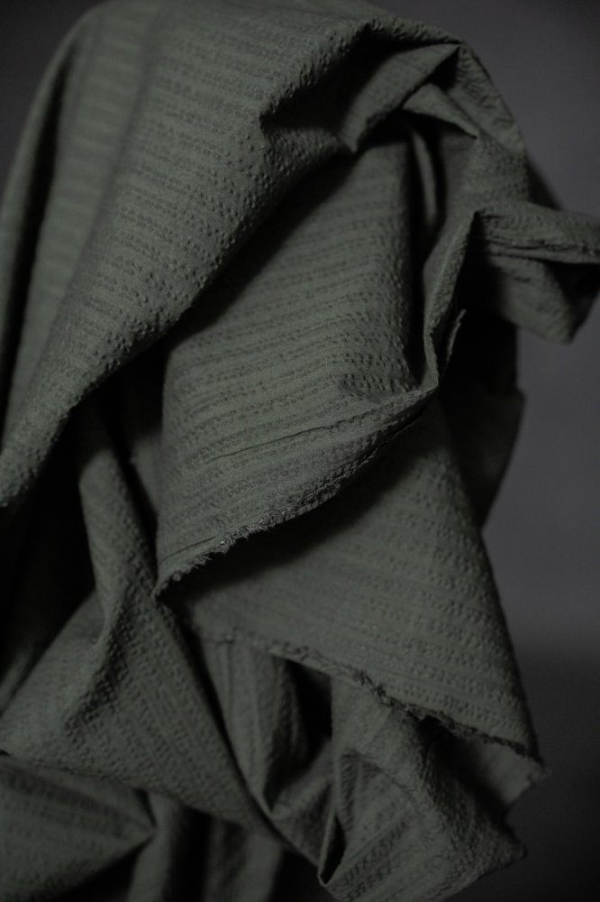 dark green seersucker stripe fabric