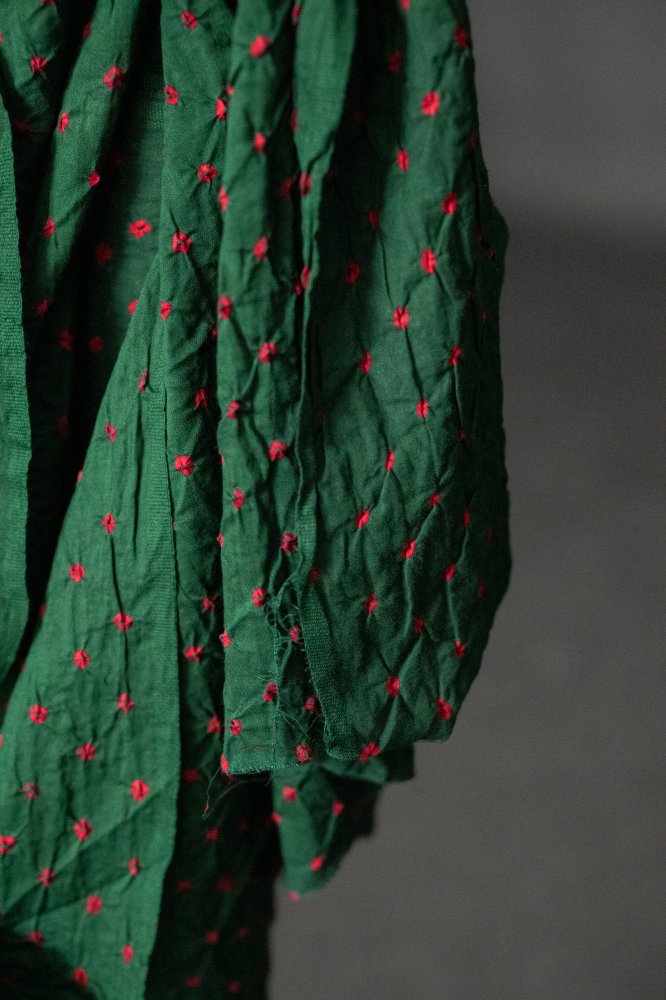 green pink Bandhani fabric