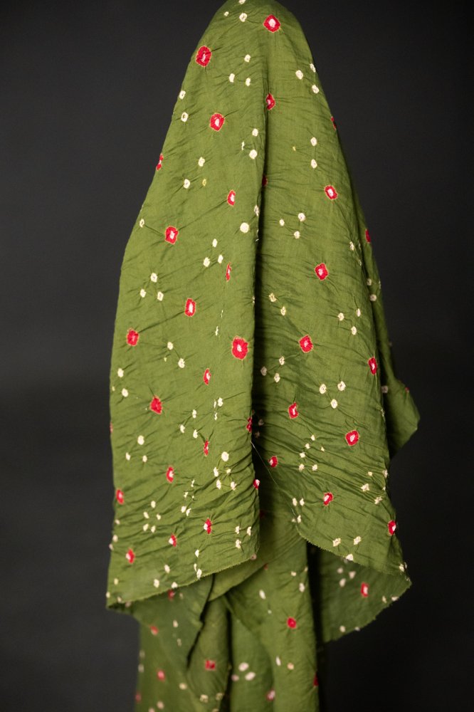 Bandhani tie-dye Indian cotton fabric in olive green