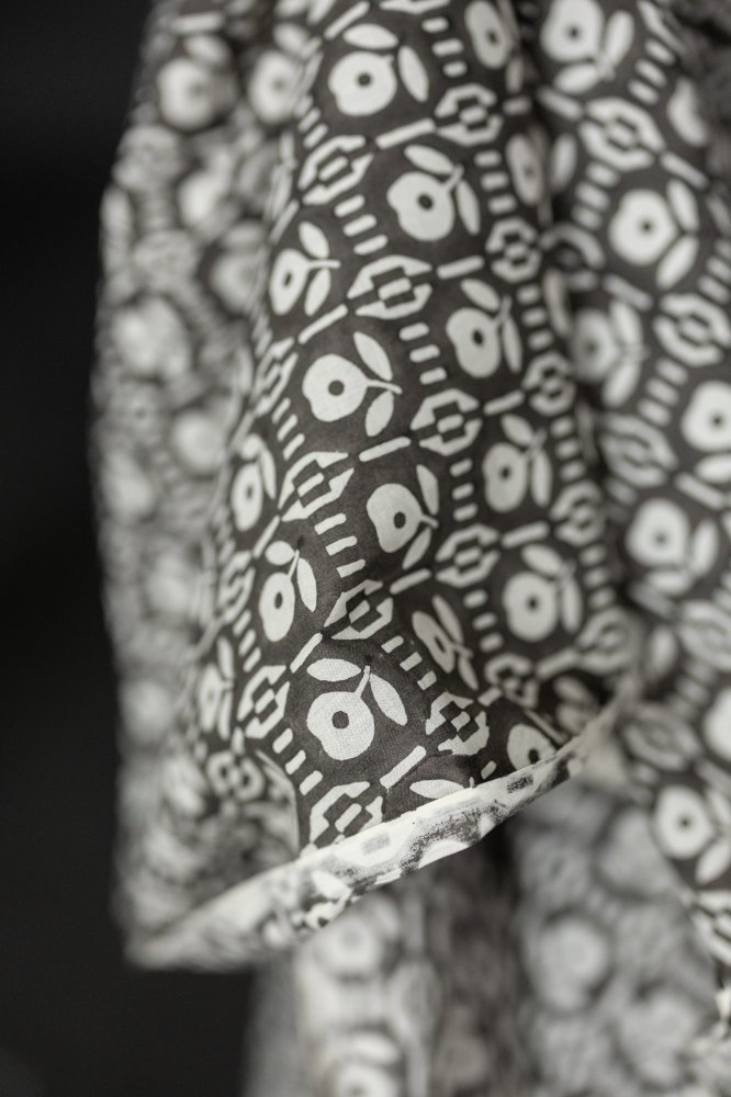 black floral block print fabric