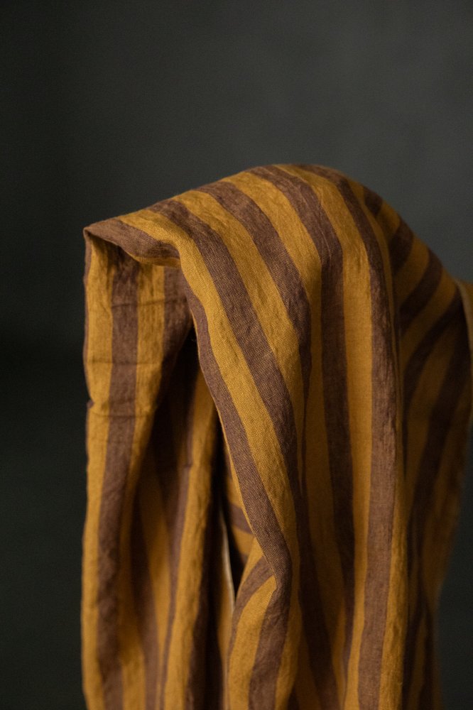brown mustard stripe linen fabric