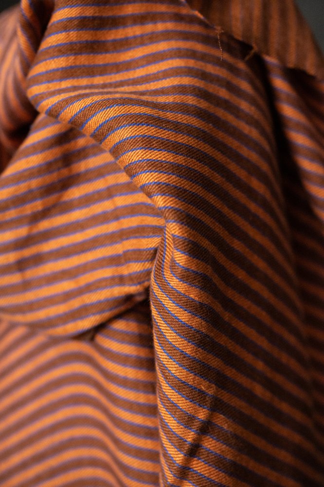 orange blue brown stripy linen fabric