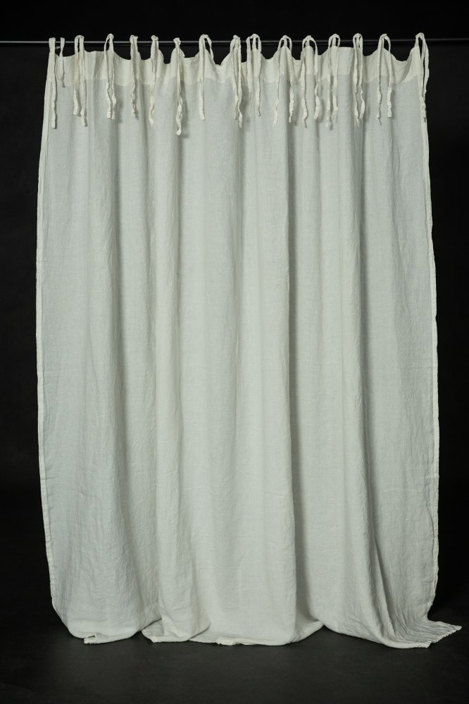 Warm White Laundered Linen Curtain Extra Wide With Tie Tops