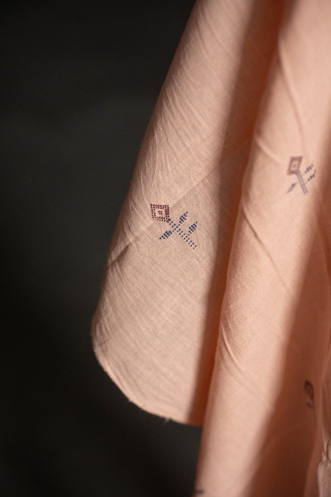 pink flower embroidered cotton