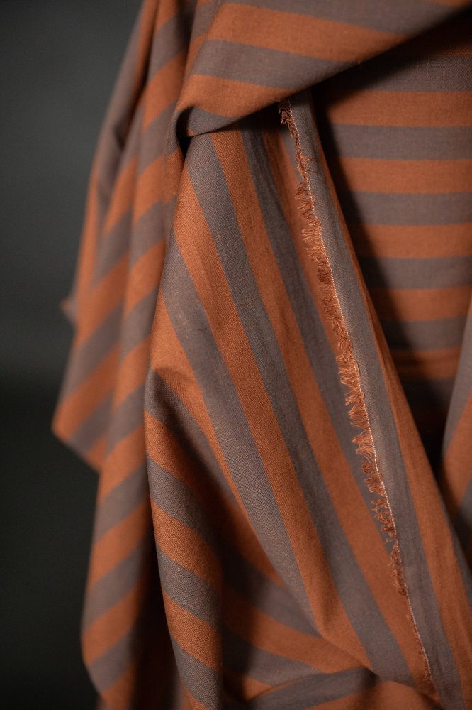 Brown Cotton Linen Stripe Fabric