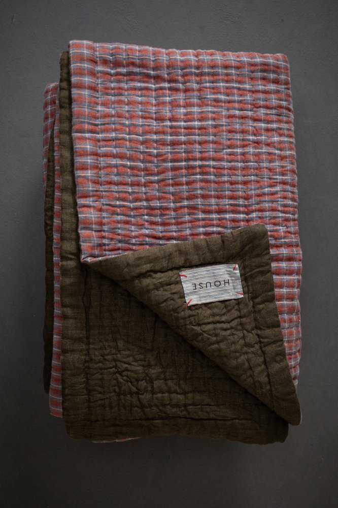 Sansho Spice/Knapsack Laundered Linen Kantha Stitched Quilt