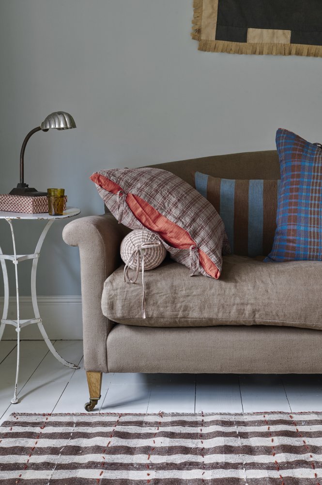 Hay Bale Blues/Irish Blues Laundered Linen Peekaboo Cushion Cover