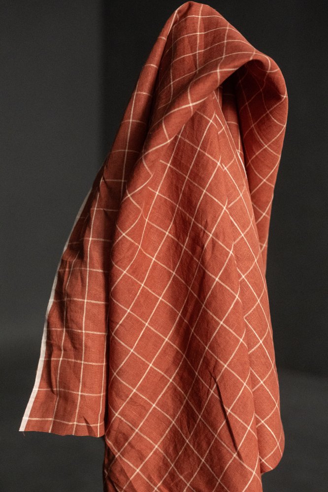 red handwoven linen check