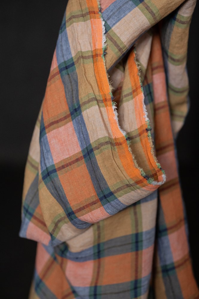 Smoked Bergamot European Laundered Linen Check Remnant