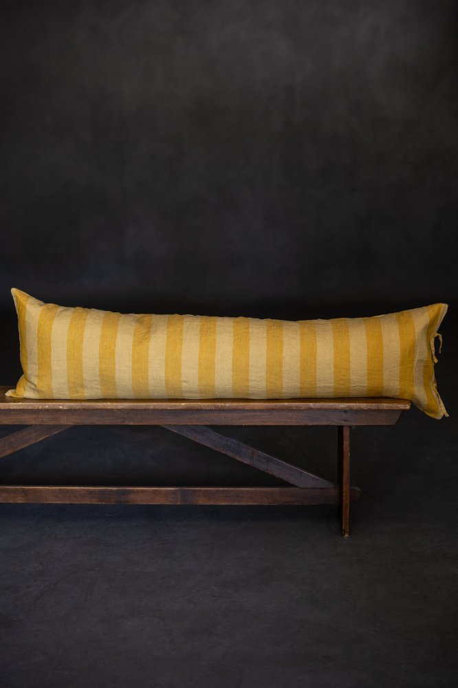 yellow striped linen cushion