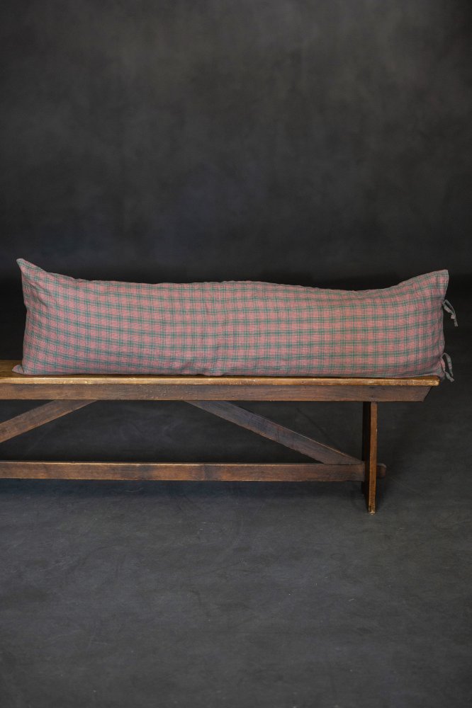 pink green check cushion