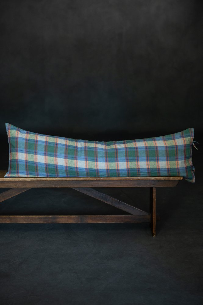 blue green check cushion