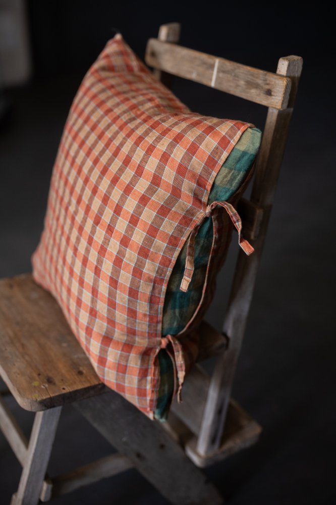 orange check linen cushion