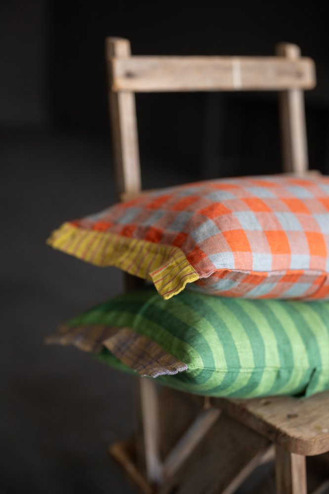 green stripe linen cushion