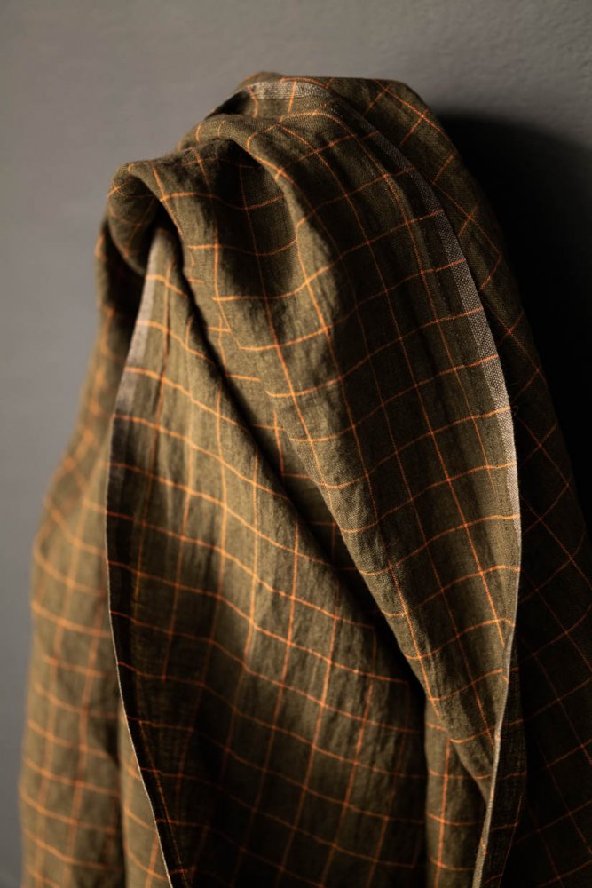 orange check and khaki green check fabric