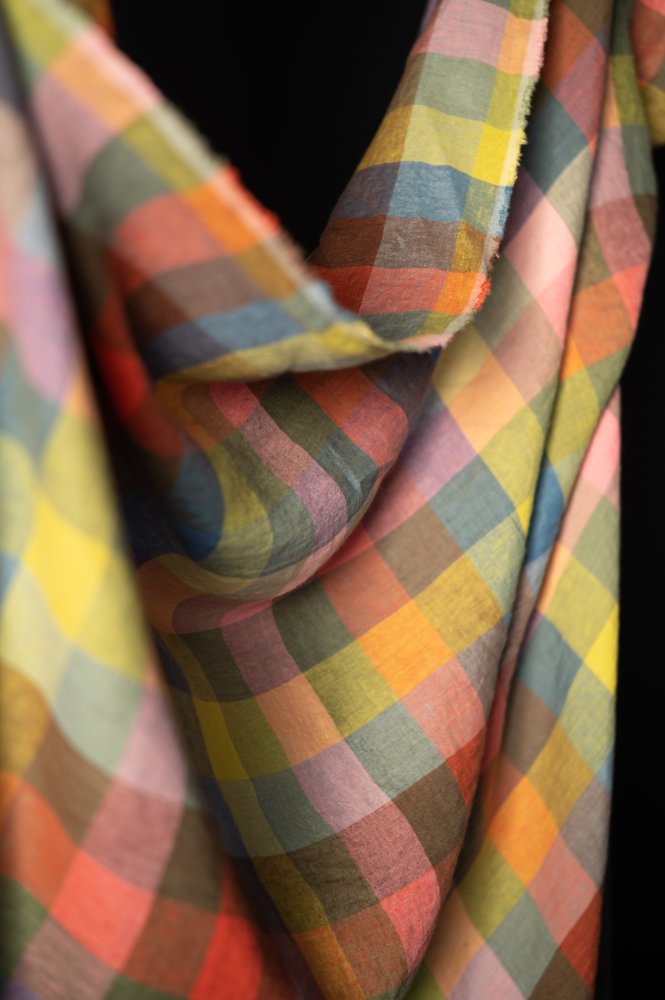 multi coloured large check linen fabric