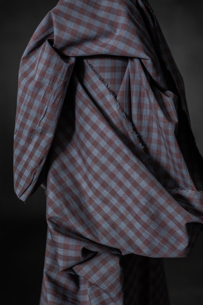 Blue Purple Cotton Linen Gingham