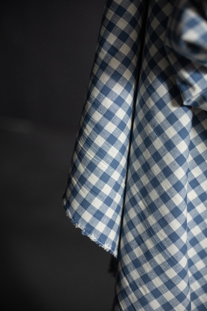blue gingham cotton linen fabric