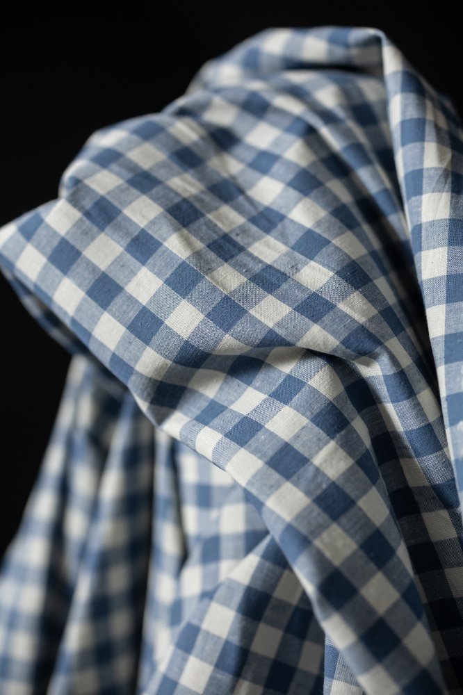 blue gingham cotton linen fabric
